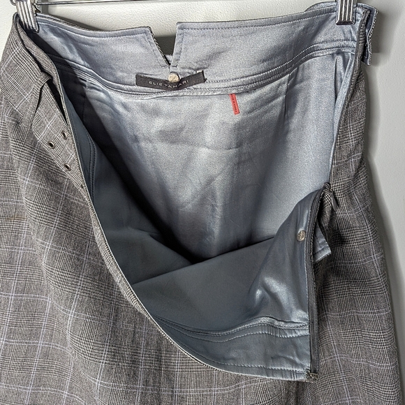 Vintage Elie Tahari Gray Black Glen Plaid Wool Belted Mini Skirt Size 10 - Picture 4 of 13